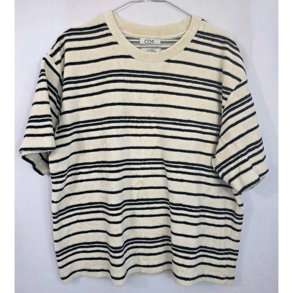 COS Oversized Terry Stripe T-Shirt Cream Black Short Sleeve Portugal Woman's Med